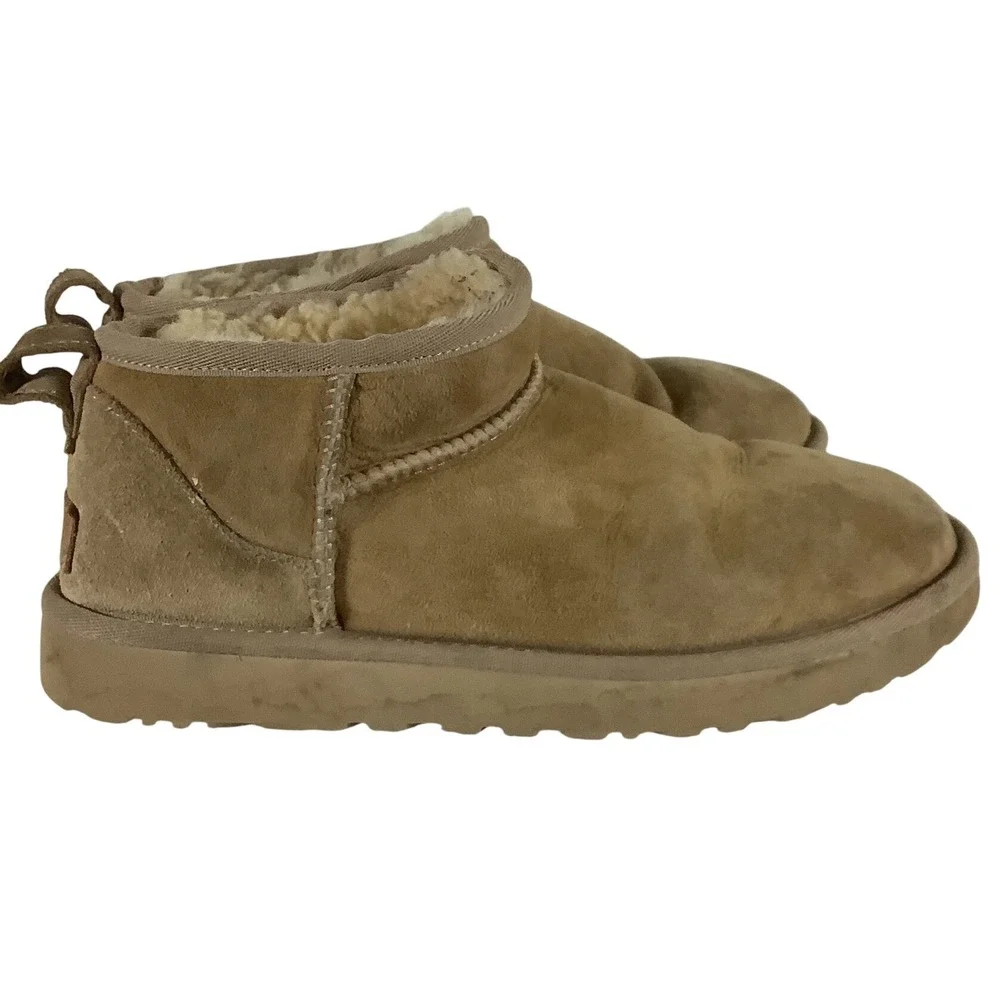 UGG Classic Ultra Mini Chestnut Tan Suede Ankle Boots 1116109 Womens